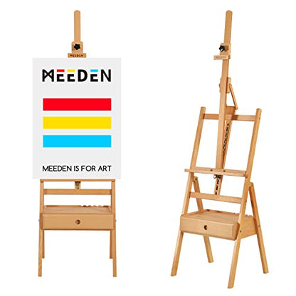MEEDEN Forward Tilt Studio H-Frame Easel with Art Supply Storage Drawer - Adjustable (58"~75") Solid Beech Wood Easel Stand for Artists, Students and Beginners, Holds Canvas Art up to 37" - color: Natural