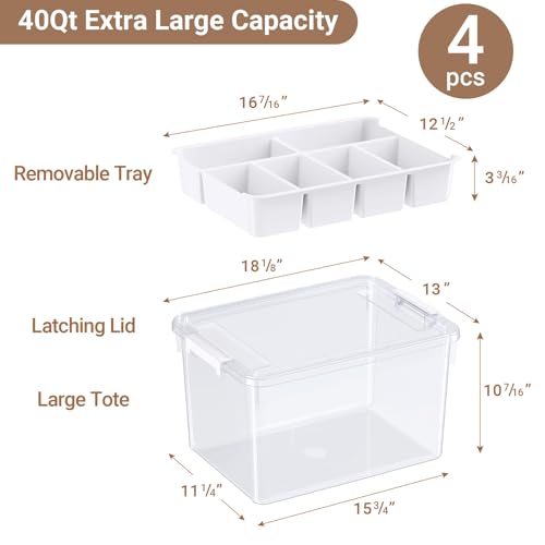 160Qt Stackable Storage Bins with Lids Trays Craft Box Organizers, 4Pack,WH | Clear Plastic Latching Boxes Organizers with Dividers Portable Containers for Arts & Crafts, Home Office Classroom Car Trunk - color: Clear White, size: 40QT-4Pack