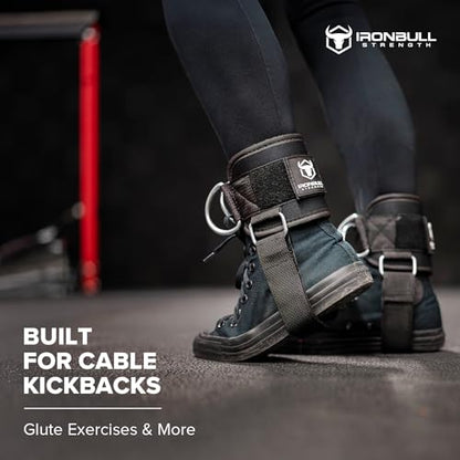 Iron Bull Strength Women's Kickback Ankle Strap for Cable Machines & Resistance Bands: Gym & Home Workout Cuff Attachment for Leg Extensions, Kickbacks, Hip Abductors - Booty Exercises (Pair, Black) - size: Pair