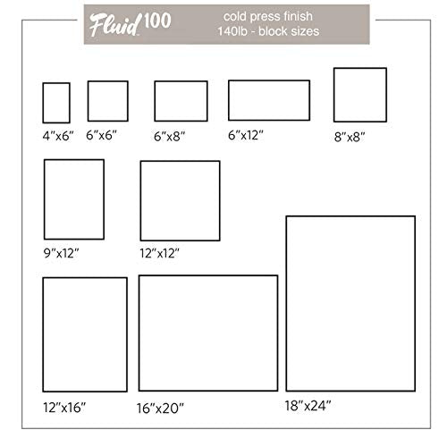 Fluid 100 Watercolor Paper Block, 6 x 12 inches, 15 Sheets, 140 lb (300 GSM) 100% Cotton Cold Press Pad for Artist Painting and Wet Media - size: 6 x 12 (140 lb)