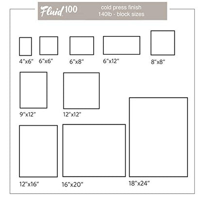 Fluid 100 Watercolor Paper Block, 6 x 12 inches, 15 Sheets, 140 lb (300 GSM) 100% Cotton Cold Press Pad for Artist Painting and Wet Media - size: 6 x 12 (140 lb)