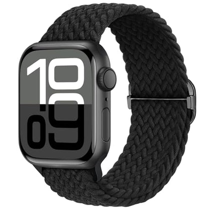 Braided Stretchy Nylon Band Compatible for Apple Watch Bands Women Men - color: Black, size: 44mm/45mm/46mm/49mm