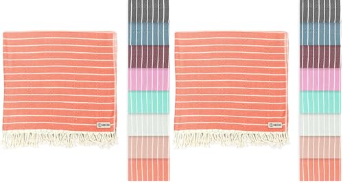 Sand Cloud Turkish Beach Towel - Sand Resistant - 100% Certified Organic Turkish Towel - Quick Dry Towel for Beach, Picnic, Blanket or Bath Towel - As Seen on Shark Tank - Gocek (Coral) (Pack of 2) - color: Coral, size: 37x69 (Pack of 2)