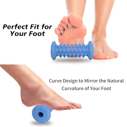 Blue Foot Massager Roller for Plantar Fasciitis, Arch Heel Pain Relief | Deep tissue massage for feet, calf, arch and heel pain. for plantar fasciitis relief, home, office and travel use - color: Blue