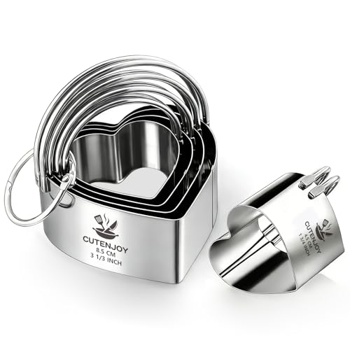 Heart Cookie Cutters, 5 Piece Biscuit Cutters with Handle | Professional Stainless Steel Baking Essential Tools for Valentine's Day, Sandwiches and Heart-Shaped Cookies - size: 5 Sizes Heart Cutters With Handle