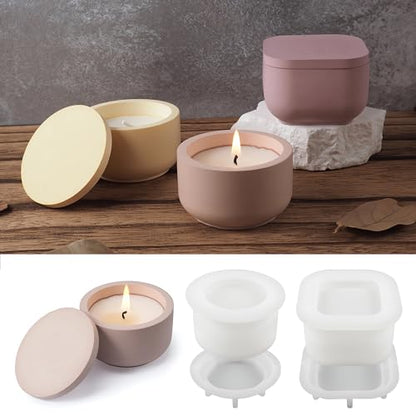 2Pcs Round Square Jar Silicone Mold for Cement Plaster Resin DIY Craft ﻿ | Smooth silicone for easy demolding, id design for storage box. Heat-resistant reusable, fits concrete, resin & plaster