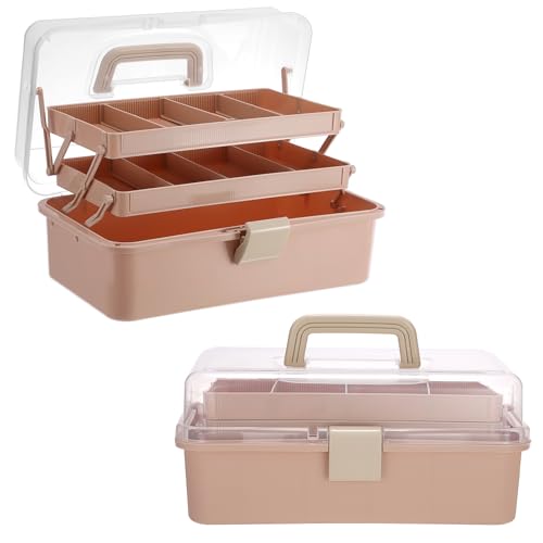 BTSKY 3-Layer Foldable Craft Organizer, Portable Tackle Box with Handle & Adjustable Dividers, Multi-Purpose Toolbox for Art Supplies, Sewing, Medicine, 12.2x6.7x5.7 Inch, Blush Pink - color: Blush Pink