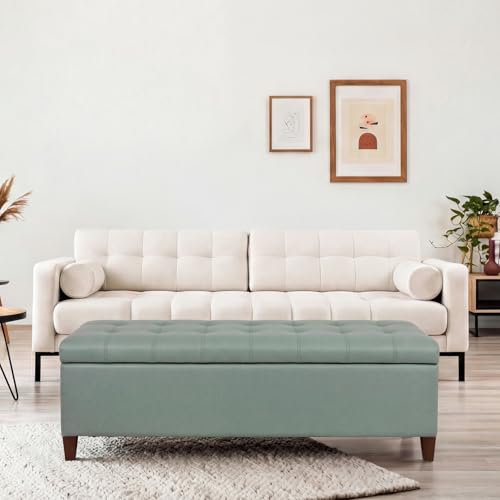 Joveco 51 Inch Storage Bench,Leather Tufted Storage Ottoman with Legs - color: 51", Gray Green