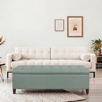 Joveco 51 Inch Storage Bench,Leather Tufted Storage Ottoman with Legs - color: 51", Gray Green