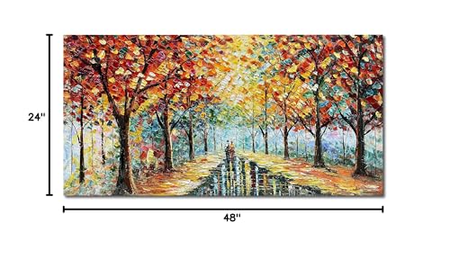 24x48 Inchs Hand Painted Forest Landscape Modern Abstract Art Wall Romantic Theme Oil Painting - color: Ts31