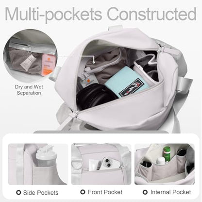 Mini Gym Bag for Women Girls Small Gym Tote Bag with Wet Compartment Waterproof Travel Duffle Bag Cute Workout Sport Bag - color: Grey-14in
