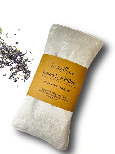 Sacksy Thyme Organic Linen Eye Pillow - Lavender & Flaxseed for Relaxation, Yoga, Stress Relief - Microwavable Heating Pad & Cool Compress - Made in USA - Gifts for Meditation - color: Natural (Lavender)