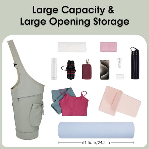 sportsnew Yoga Mat Bag, Large Opening Long Tote Yoga Mat Carrier Holder Bag with Waterproof Wet Pocket and Drawstring Water Bottle Pocket, Adjustable Shoulder Strap Storage Bag, patent pending - color: Green