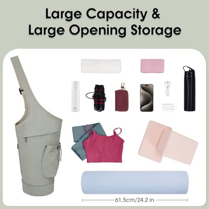 sportsnew Yoga Mat Bag, Large Opening Long Tote Yoga Mat Carrier Holder Bag with Waterproof Wet Pocket and Drawstring Water Bottle Pocket, Adjustable Shoulder Strap Storage Bag, patent pending - color: Green