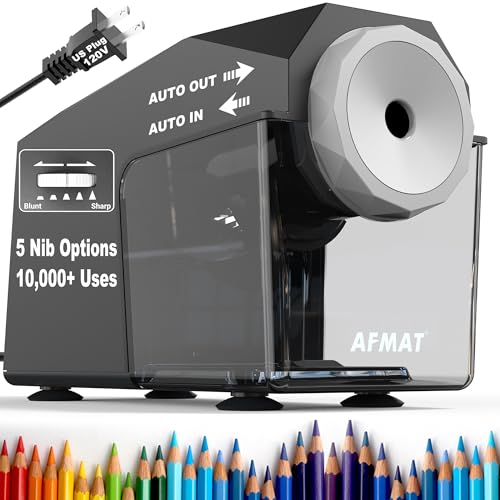 AFMAT Electric Pencil Sharpener, Fast & Hands-Free, 10K+ Uses, 5 Nibs, Fully Automatic Pencil Sharpener for Classroom, Heavy Duty Sharpeners for No.2/Jumbo/Colored Pencils (φ6.5-10.5mm) US Plug(120V) - color: Black