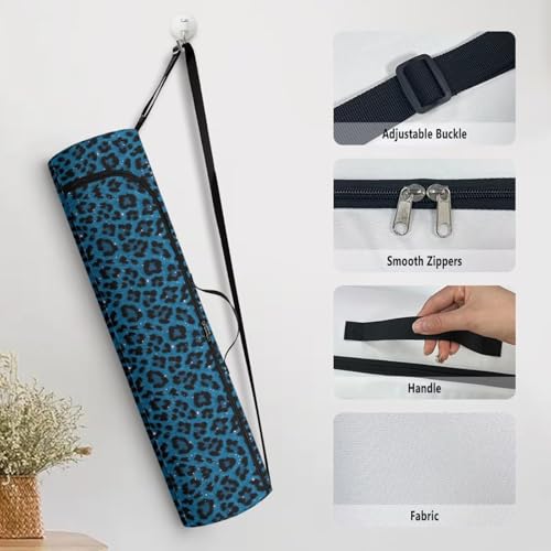 Yoga Mat Bag for Women & Men Full-Zip Yoga Mat Carrier Bag for Class Workout Park with Adjustable Strap - color: Blue Leopard Printed
