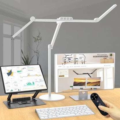 Architect Desk Lamp for Home Office, 24W Adjustable Led Desk Light with Remote, 1500LM Bright Dimmable Computer Table Light Rotatable Office Lamp with Base for Cafting Monitor - color: Light White