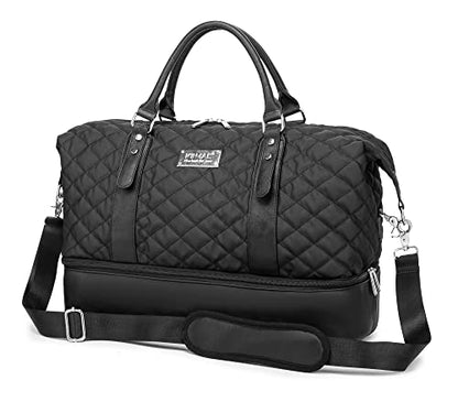 Kinmac Women's Travel Duffel Bag,Sports Gym Yoga Duffel Bag Weekender Overnight Totes Bag (Black Embroider) - color: Black Embroider