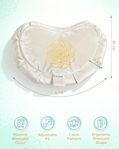 Hihealer Premium Crescent Meditation Cushion, Buckwheat Yoga Bolster Pillow | Comfortable Floor Pillow for Sitting, Ergonomic Floor Cushions for Adults, Zafu - color: Cream