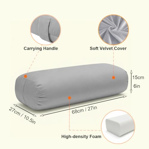Yoga Bolster Pillow for Restorative & Yin Yoga, Meditation Cushion - color: Gray