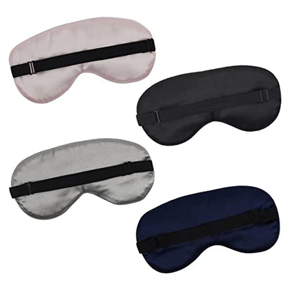 LERSVICVIL 4 Pack Eye Mask for Sleeping Silky Soft Satin Blindfold Adjustable Strap Night Eye Cover for Women Men - color: Navy Blue, Light Pink, Black and Silver