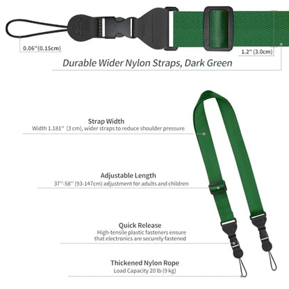 FIEIL Comfortable Shoulder Strap, Nylon Camera Strap, Adjustable Neck Strap for iPad, Cellphone Tablet, Camera, Laptop, Binocular, Luggage Bag (Dark Green Universal Lanyard) - color: Dark Green