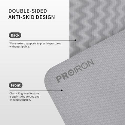 PROIRON Foldable Yoga Mat 0.24"/0.16" for Home Workout & Travel, Non Slip Travel Yoga Mats with Carry Bag, Packable Yoga Mat for Home Gym, Pilates, Fitness,Stretching - color: (0.24" TPE) Gray