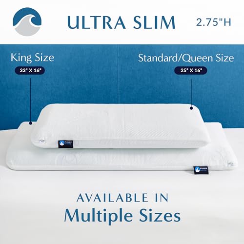 Bluewave Bedding Ultra Slim Gel Memory Foam Pillow for Stomach and Back Sleepers - Thin, Flat Design for Cervical Neck Alignment and Deeper Sleep (2.75-Inches Height, Standard Size) - size: 2.75"H (Standard), style: Gel Memory Foam