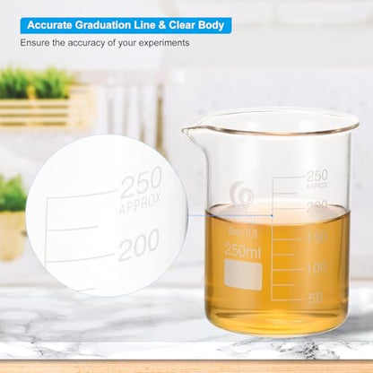 PATIKIL 50/100/250ml Low Form Glass Beaker, 3Pcs 3.3 Borosilicate Glass Beakers Graduated Measuring Cup with Spout for Lab Experiment, Cooking and Baking, Clear - size: 50/100/250ml
