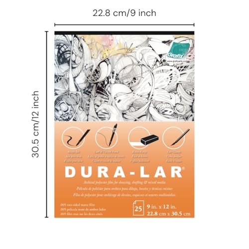 Grafix Dura-Lar Film, .005 in, Matte, 9 x 12 in, Pad - size: 9"x12"x0.005", style: Matte, Pad of 25 Sheets