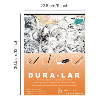 Grafix Dura-Lar Film, .005 in, Matte, 9 x 12 in, Pad - size: 9"x12"x0.005", style: Matte, Pad of 25 Sheets