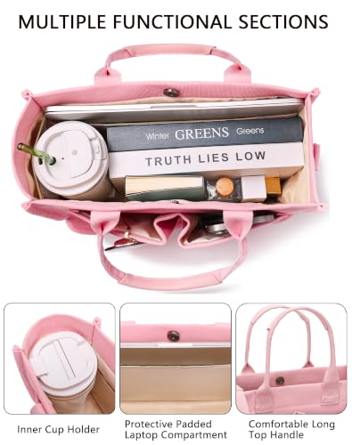 ZHMO Canvas Tote Bag for Women,Women's Bags Crossbody Bags Work Laptop Tote Bag Large Handbags Purse for Travel Nurse Teacher - color: Pink With Compartments