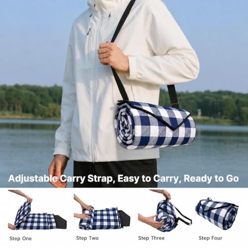 TigeJoy Extra Large Picnic Blanket Waterproof Beach Blanket 80''x118'' - color: Blue, size: 6'8" x 9'10" (Rectangular)