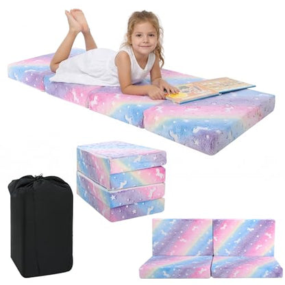 MeMoreCool Kids Folding Mattress, 63x26 Trifold Floor Mat, Rainbow - color: Rainbow