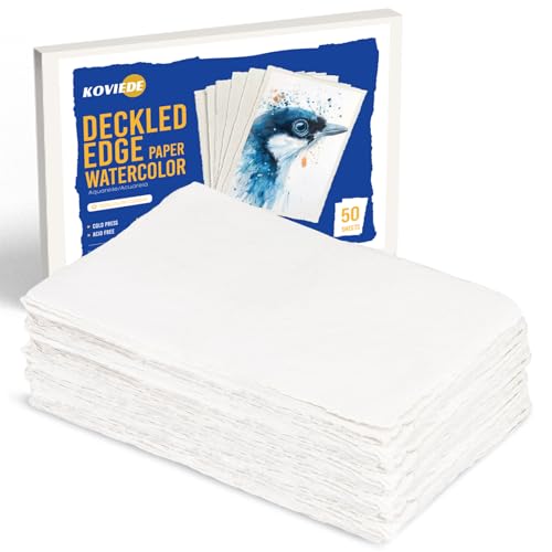 KOVIEDE Handmade Watercolor Paper 4x6 Inch, 140LB/300 GSM 100% Cotton Deckled Edge Paper, 50 Sheets Thick Textured Rough Mixed Media Paper for Postcards Wedding Invitations Arts Gifts - color: 4X6, size: 50 Sheets
