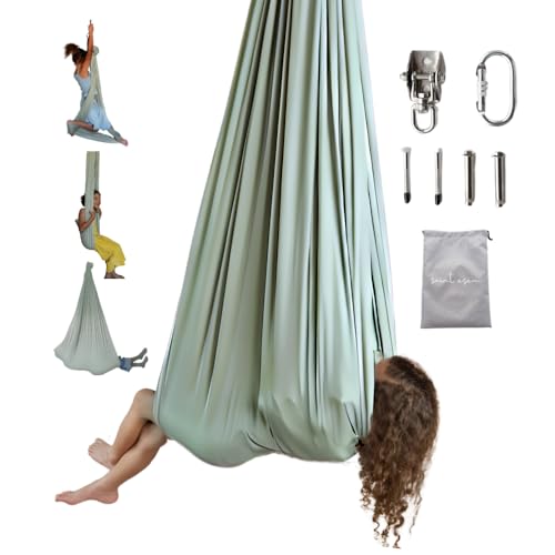 Kids Sensory Swing Indoor & Outdoor with Heavy Duty 360° Swivel Hardware, Double-Layer Soft Fabric Indoor Swing for Kids and Adults with Autism, Calming Sensory Hammock - Up to 200 Lbs (Soft Sage) - color: Soft Sage