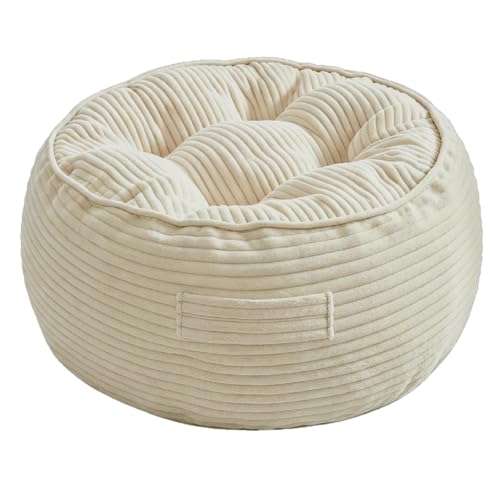 11" Washable Round Floor Pillow for Adults Thick Meditation Cushion for Sitting Large Yoga Pillows on Floor Ottoman to Elevate Leg for Tatami Living Room, 22x22 Inch, Cream - color: Cream
