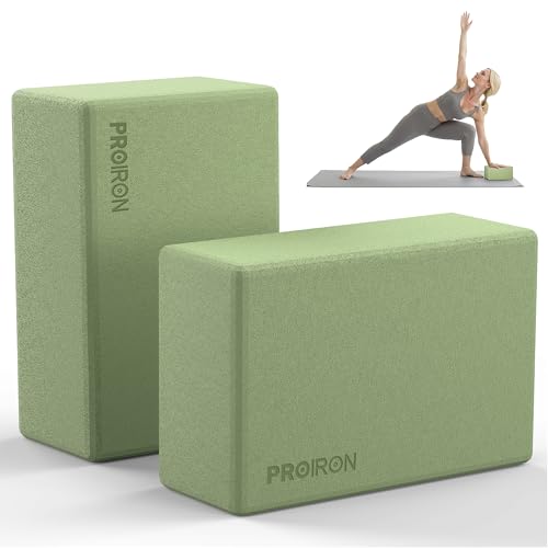 PROIRON Yoga Blocks, 2 Pack Supportive High Density Premium Eva Foam, Soft Non-Slip Surface with Curved Edges Stretch Blocks For Yoga, Pilates, Stretching - color: Sage Green