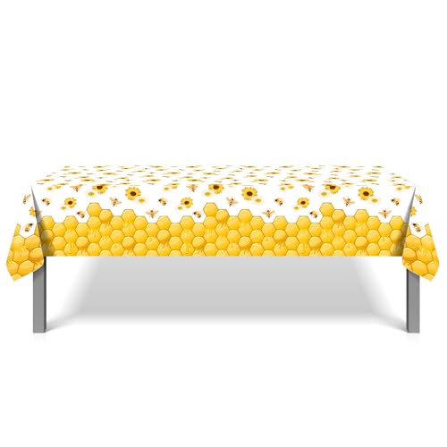 1Pc Bees Party Plastic Tablecloth 54 x 87 Inch Long Table Cover, Honey Sunflower Honeycomb Daisy Party Tablecover for Bee Kids Baby Shower Birthday Dinner Picnic Kitchen Event - color: Bees