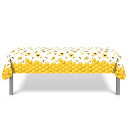 1Pc Bees Party Plastic Tablecloth 54 x 87 Inch Long Table Cover, Honey Sunflower Honeycomb Daisy Party Tablecover for Bee Kids Baby Shower Birthday Dinner Picnic Kitchen Event - color: Bees