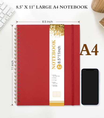 Spiral Notebook Journal 8.5” x 11”, A4 Large Notebooks for Women Men, College Ruled Lined Journal, 100 GSM Paper, Hardcover Spiral Bound Journals for Work School Writing Note Taking Business, Red - color: Red, size: Line