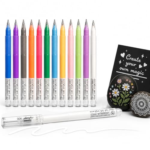 Acrylic Gel Pens washable Opaque Ink 1.0mm Tip 12 Color Art Pens | for paper, black cardstock, wood, stones, journaling and DIY decor