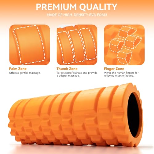Krightlink Foam Roller High Density 13" Patented Exercise Roller for Deep Tissue Muscle Massage, Muscle Massage and Myofascial Trigger Point Release, Relieves Muscle Pain, Improves Mobility (Orange) - color: Tangerine