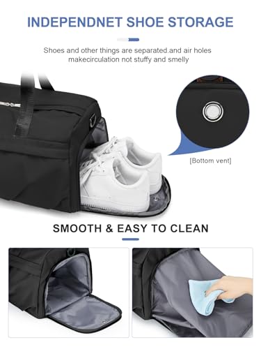 Gym Bag for Women with Shoe Compartment, Sport Travel Duffel Bag for Men - color: Black