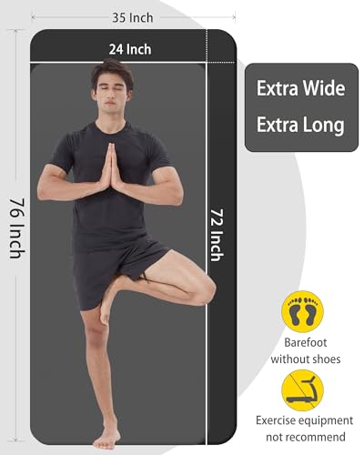 YR Large Yoga Mat for Men Thick Exercise Mat 76"x35" 15mm Foam Mat | NBR foam, high density, soft and comfortable, floor stretching mat, great for home gym workouts, comes with Yoga Bag - color: Black
