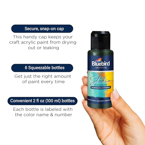BLUEBIRD Studio Acrylic Paints, Primary Colors, 6-Pack 3.4 Fl Oz each, Basic Acrylic Paint For DIY Crafts & Beginner Artists - color: PRIMARY COLORS, (6-Pack, 3.4 Fl Oz each)