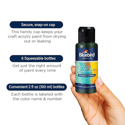 BLUEBIRD Studio Acrylic Paints, Primary Colors, 6-Pack 3.4 Fl Oz each, Basic Acrylic Paint For DIY Crafts & Beginner Artists - color: PRIMARY COLORS, (6-Pack, 3.4 Fl Oz each)