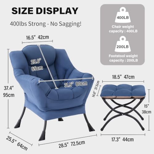 Tiita Lazy Chair with Ottoman, Comfy Reading Accent Chair, Blue - color: Blue
