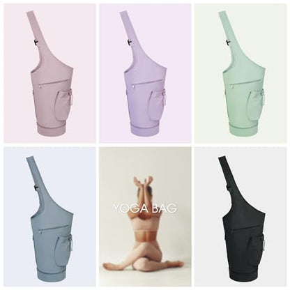 sportsnew Yoga Mat Bag, Large Opening Long Tote Yoga Mat Carrier Holder Bag with Waterproof Wet Pocket and Drawstring Water Bottle Pocket, Adjustable Shoulder Strap Storage Bag, patent pending - color: Mint Green