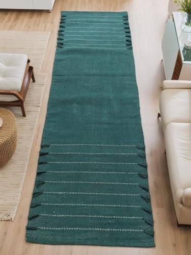 Payal Rugs Cotton Yoga Mat - Eco-Friendly Hand-Woven Rug - Non Slip & Thick (24”x72”x5mm) for Yoga Everyday Fitness at Home - Comfortable Extra-Long - color: Dark Green 03